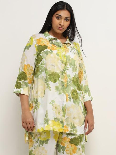 diza by westside yellow floral printed high-low tunic