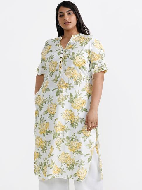 diza by westside yellow floral printed kurta