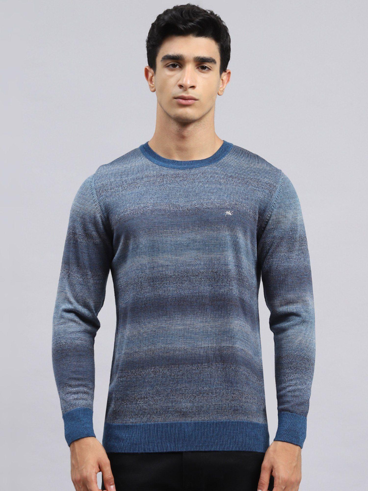 dk blue multi solid round neck sweater