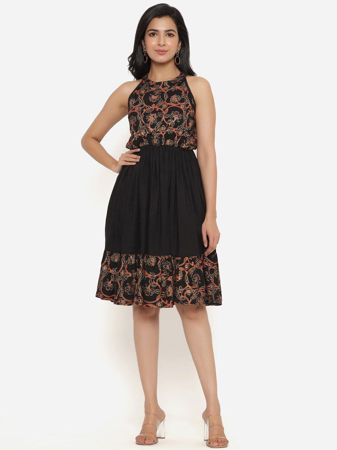 dk fab black ethnic motifs print fit & flare dress