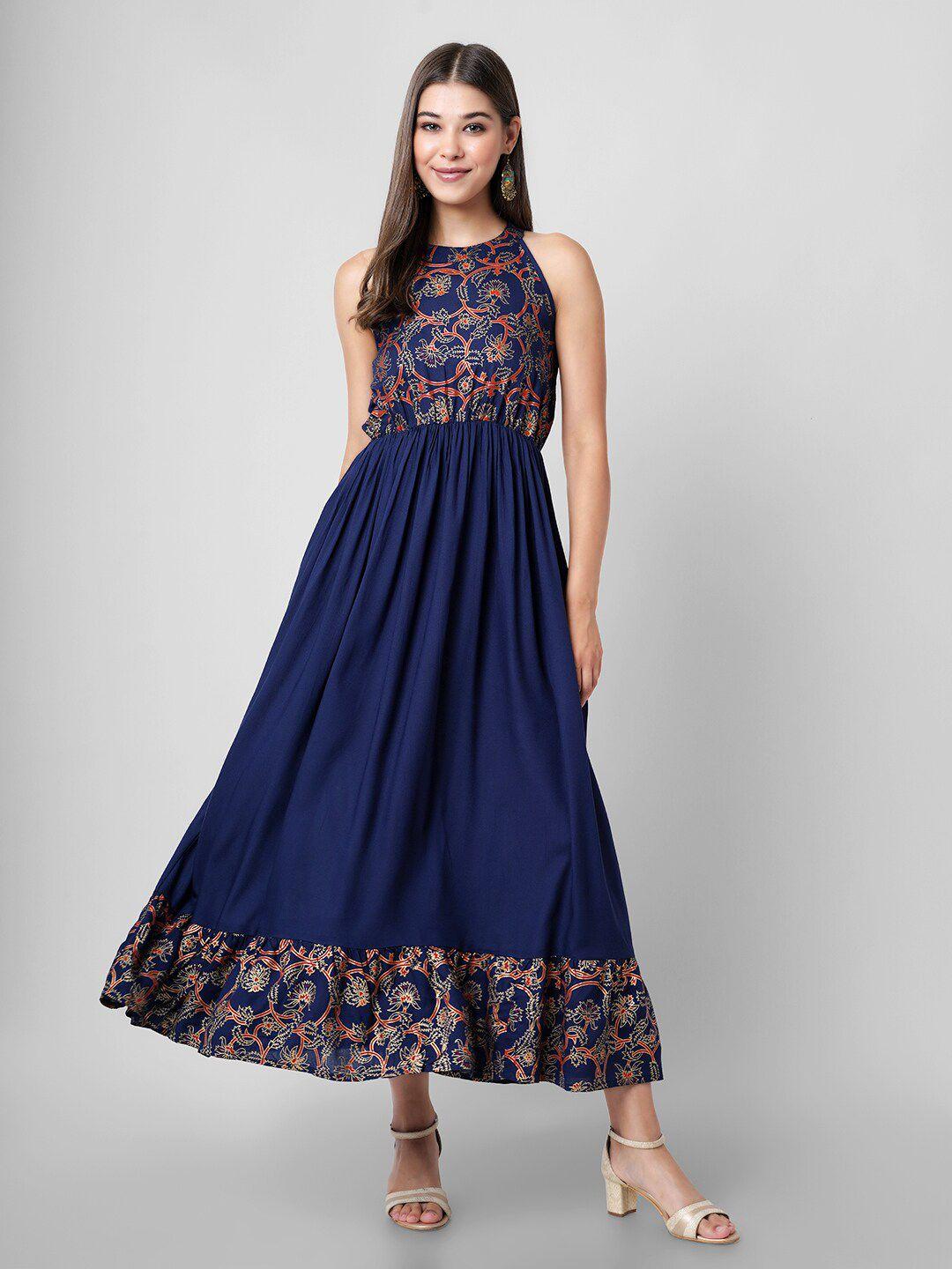 dk fab blue floral print applique maxi dress