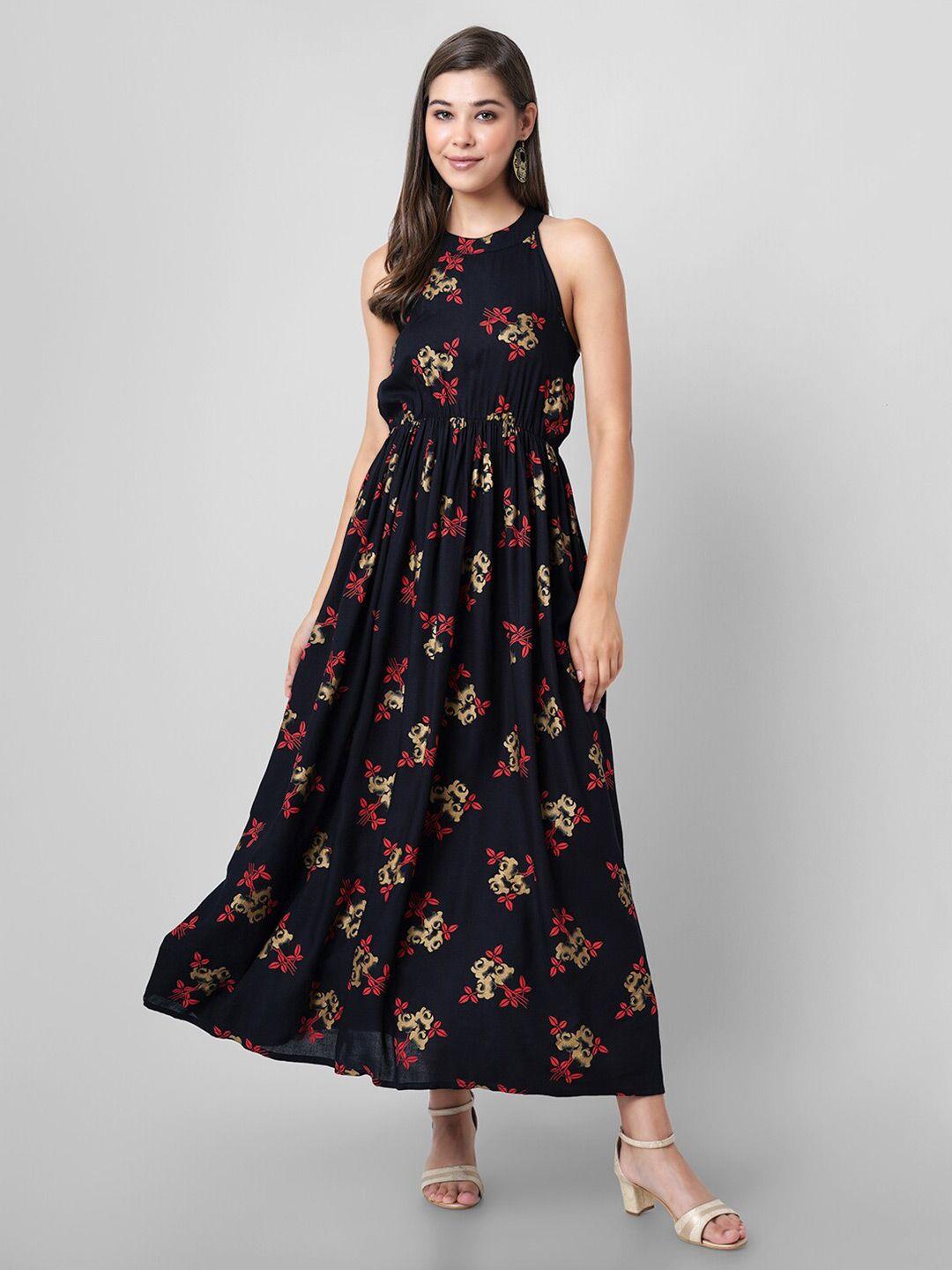 dk fab floral printed fit & flare maxi dress