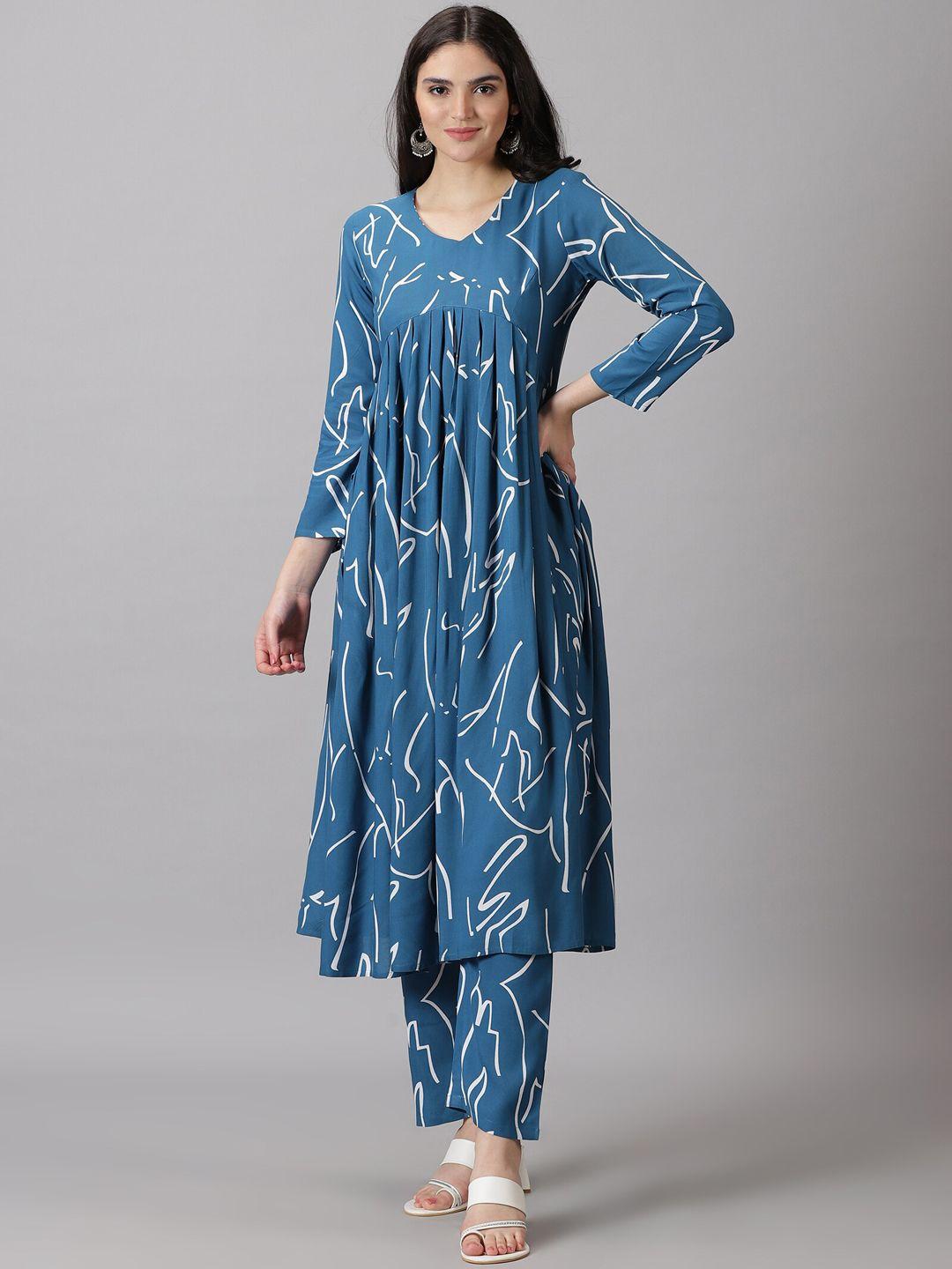 dk fab printed v-neck empire kurta with trousers