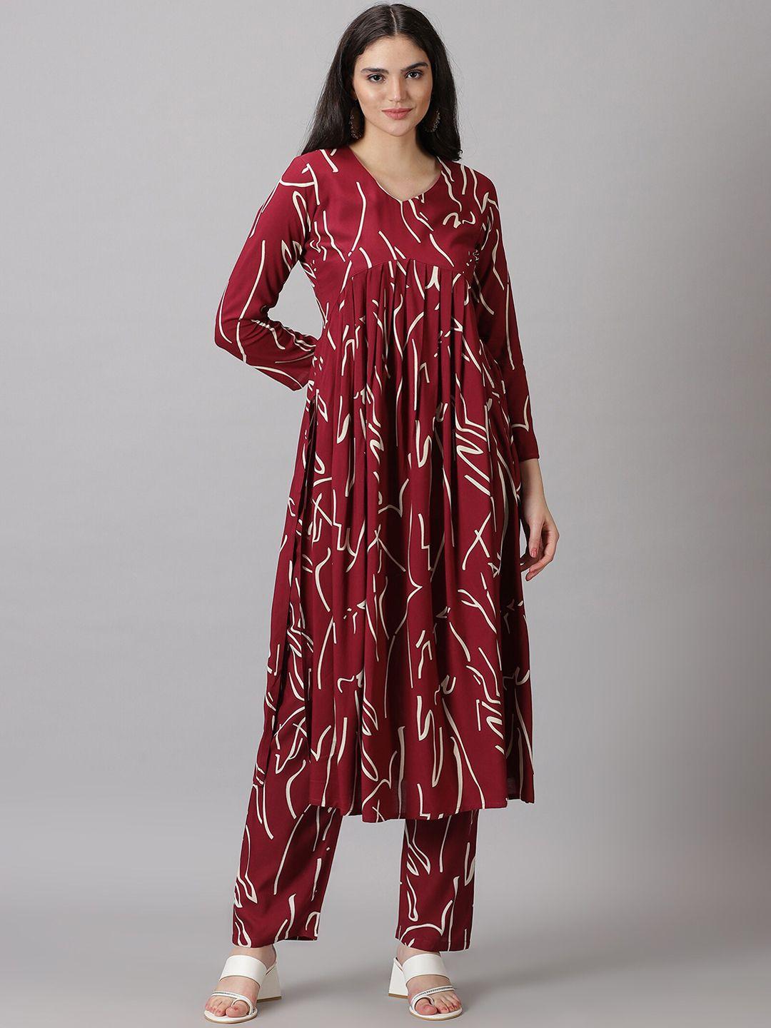 dk fab printed v-neck empire kurta with trousers