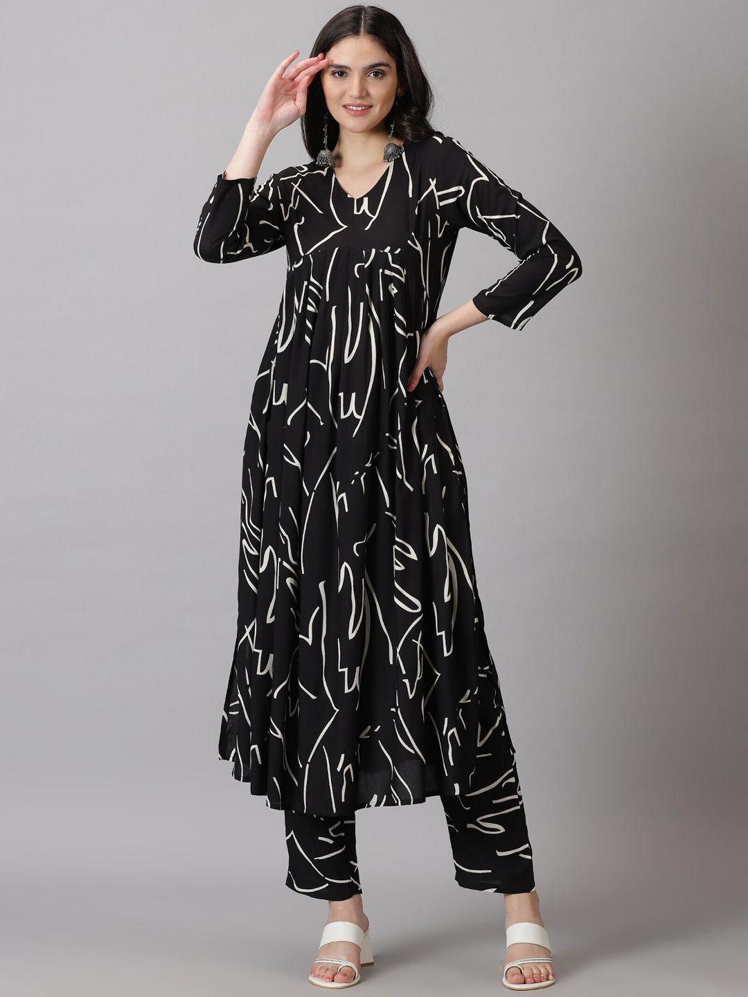 dk fab printed v-neck empire kurta with trousers