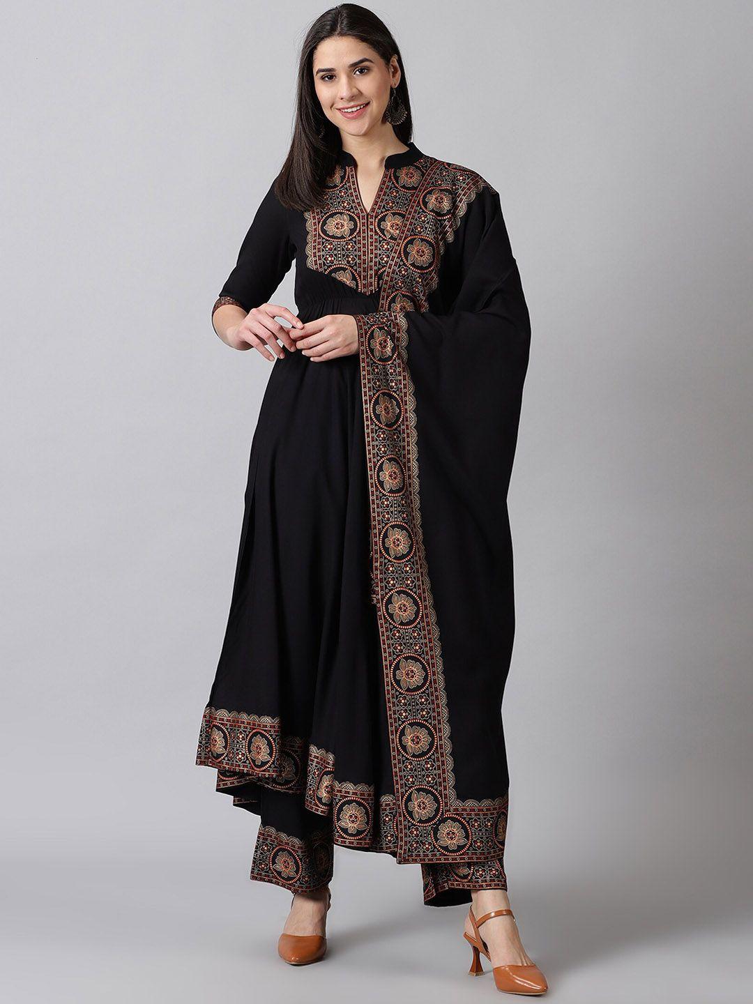 dk fab women black ethnic motifs yoke design regular kurta with palazzos & with dupatta