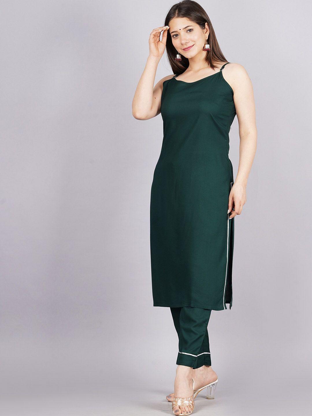 dk fab women green regular kurta with trousers