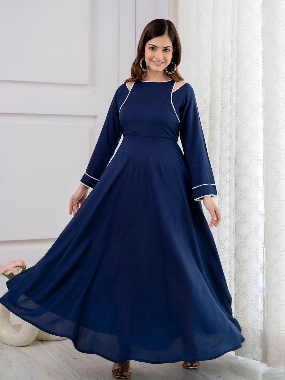 dk fab women navy blue gotta patti asymmetric anarkali kurta