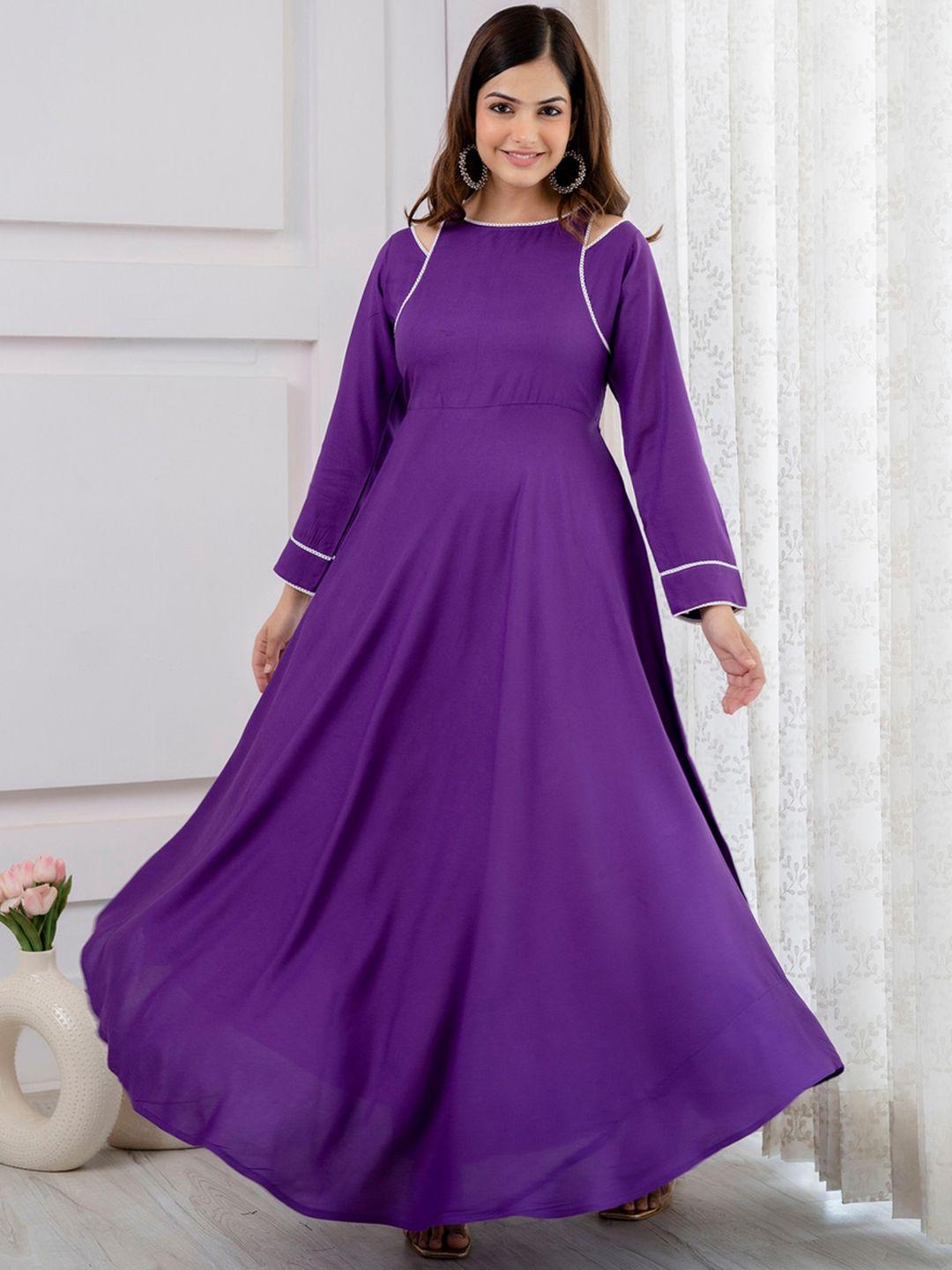 dk fab women purple cold-shoulder sleeves thread work asymmetric anarkali kurta