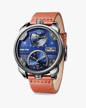 dk11125-5 dual time wrist watch with leather strap