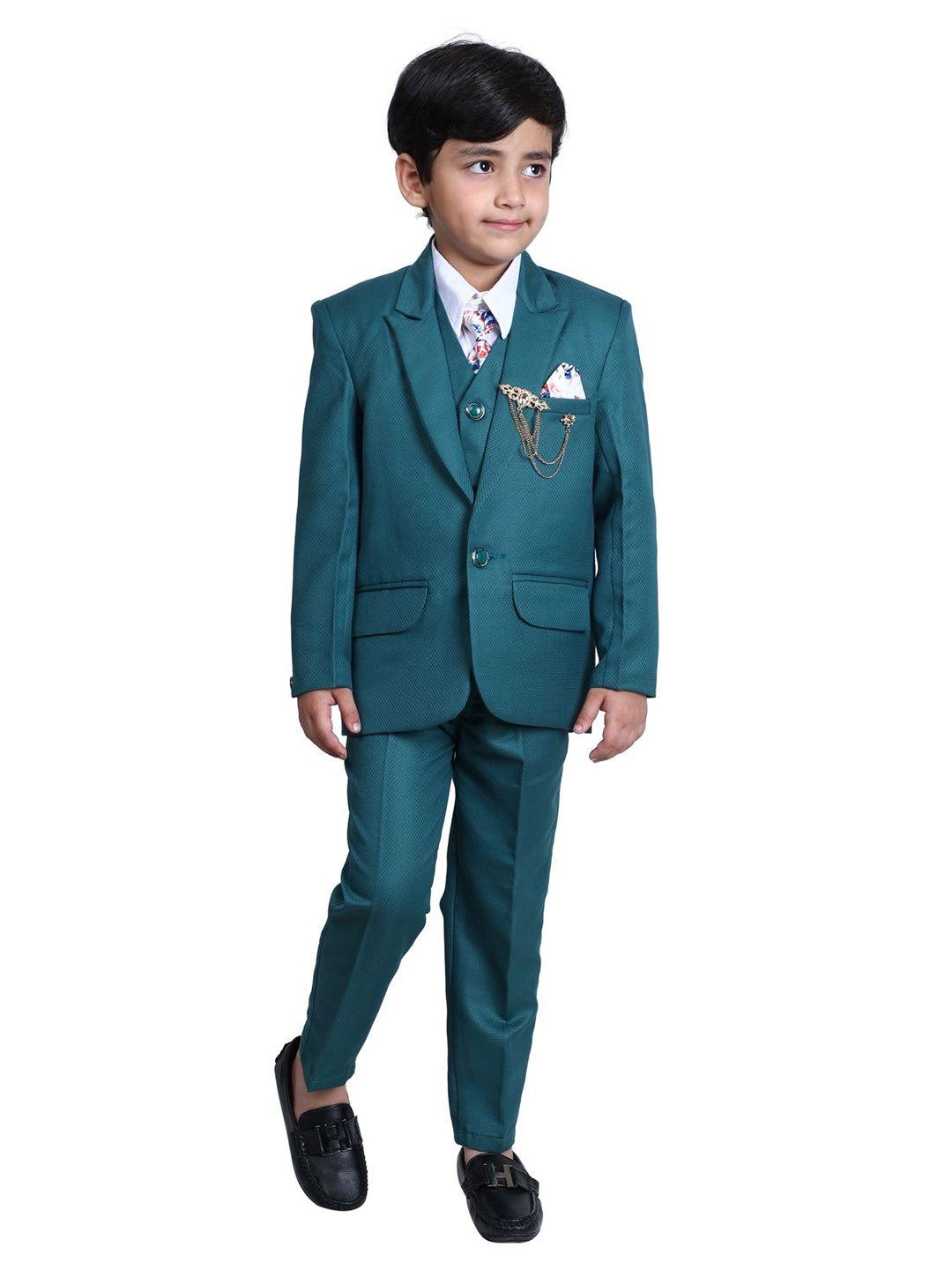 dkgf fashion boys green & white 5-piece suit