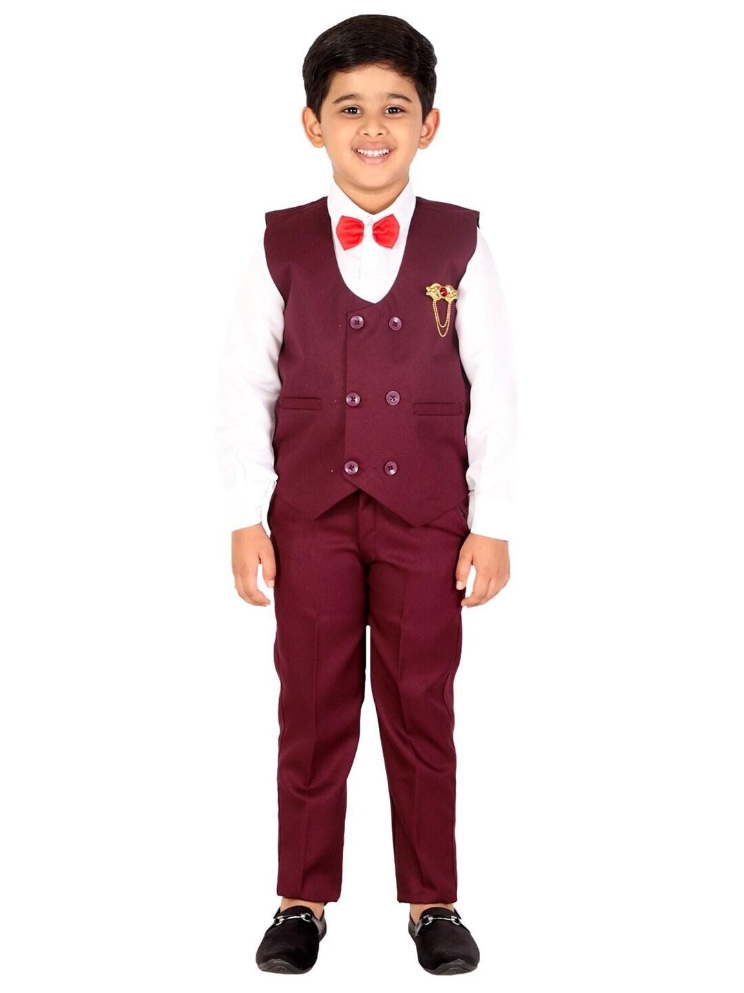 dkgf fashion boys maroon shirt with trousers & waistcoat