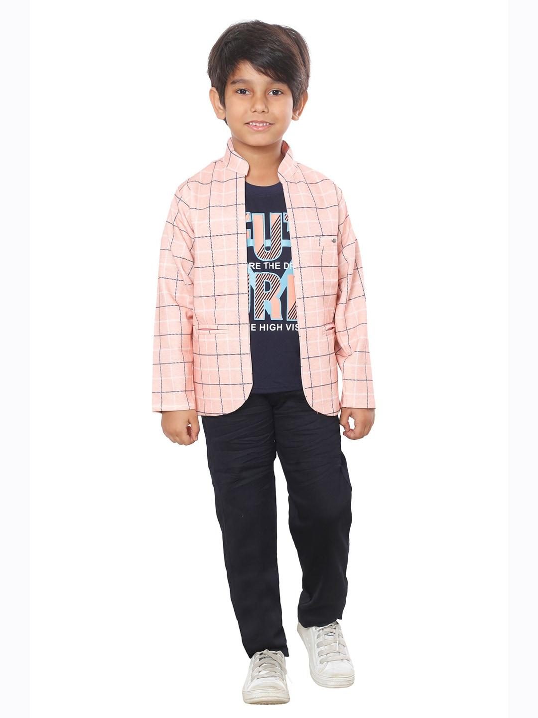 dkgf fashion boys pink & black checked coat with trousers