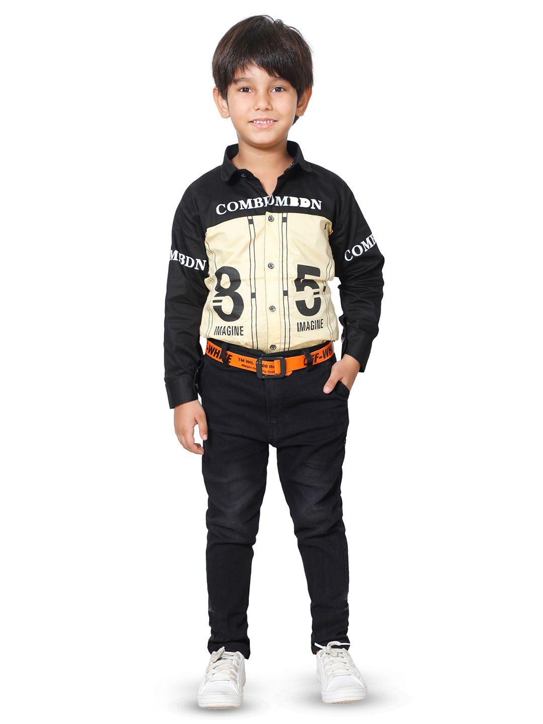 dkgf fashion boys yellow & black printed t-shirt with trousers
