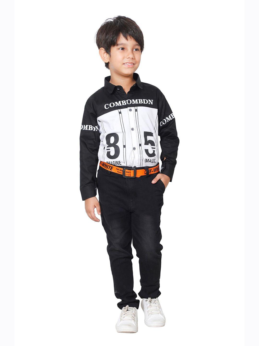 dkgf fashion boys black & white printed shirt & trousers