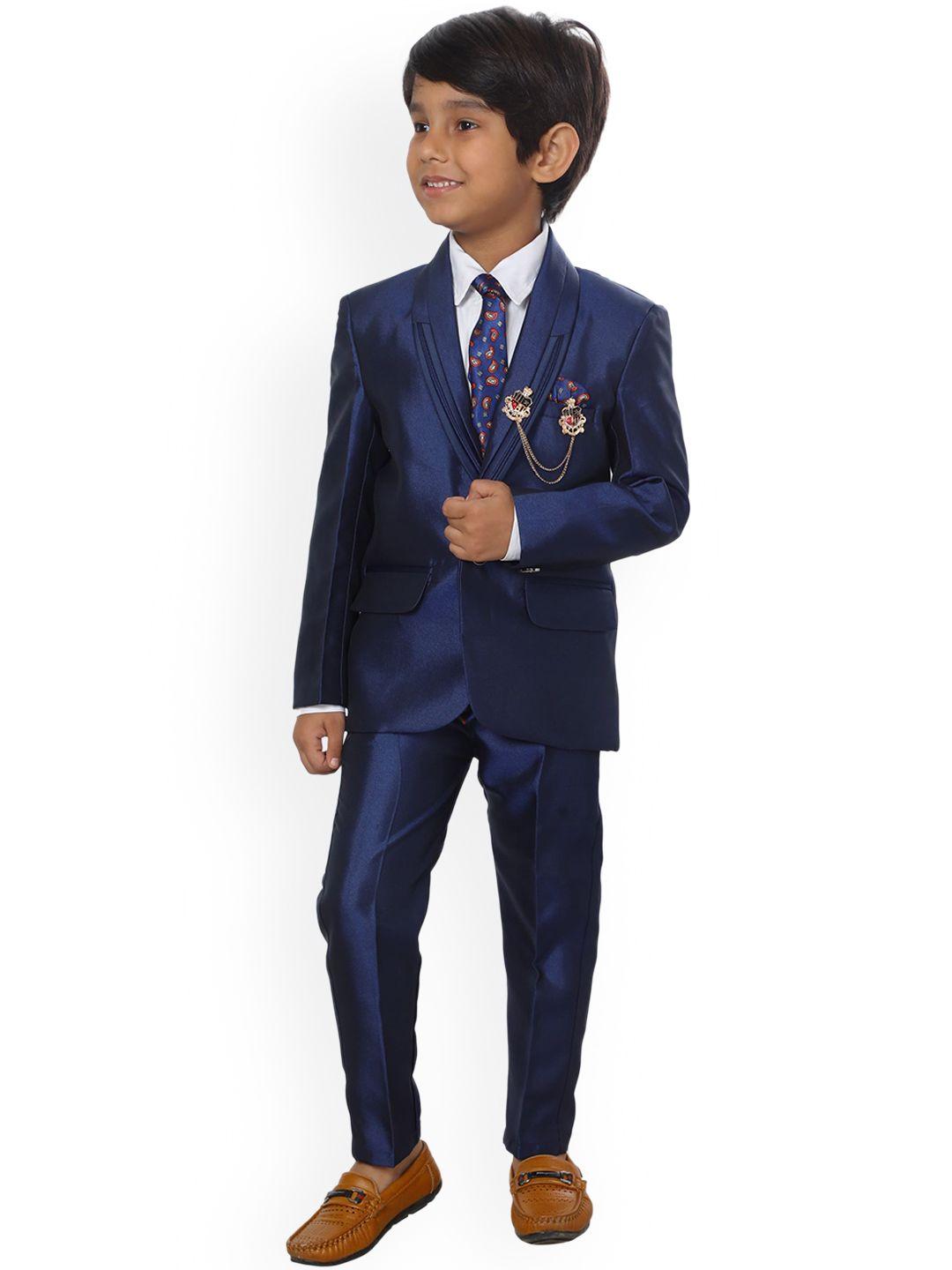 dkgf fashion boys blue regular fit 4-piece suit