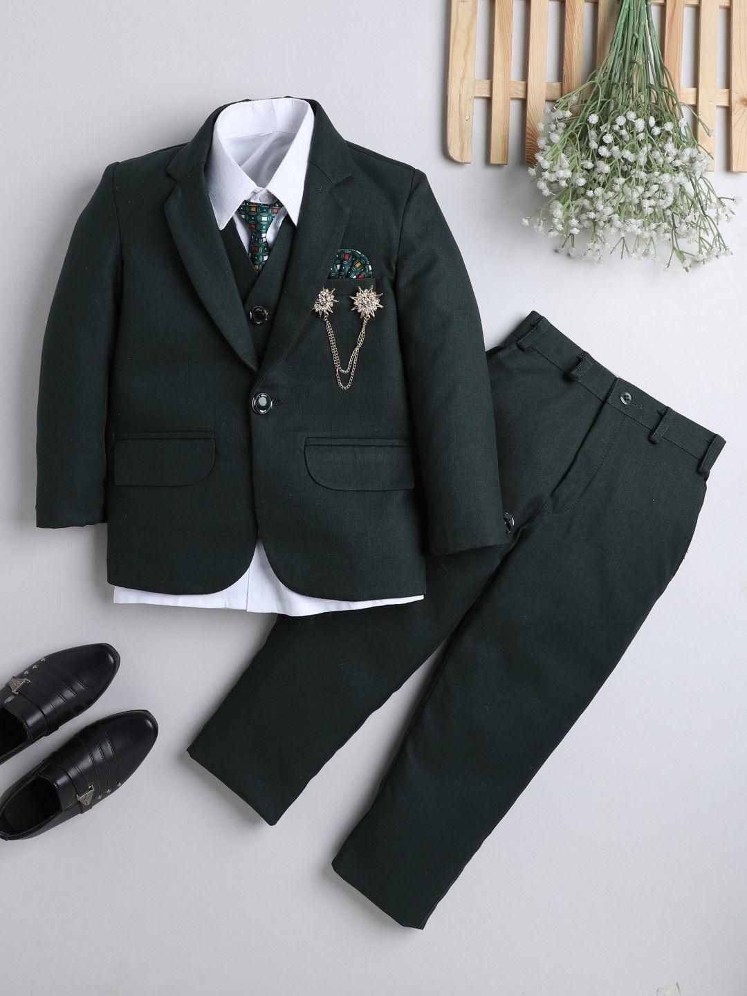 dkgf fashion boys green regular-fit 5-piece suit