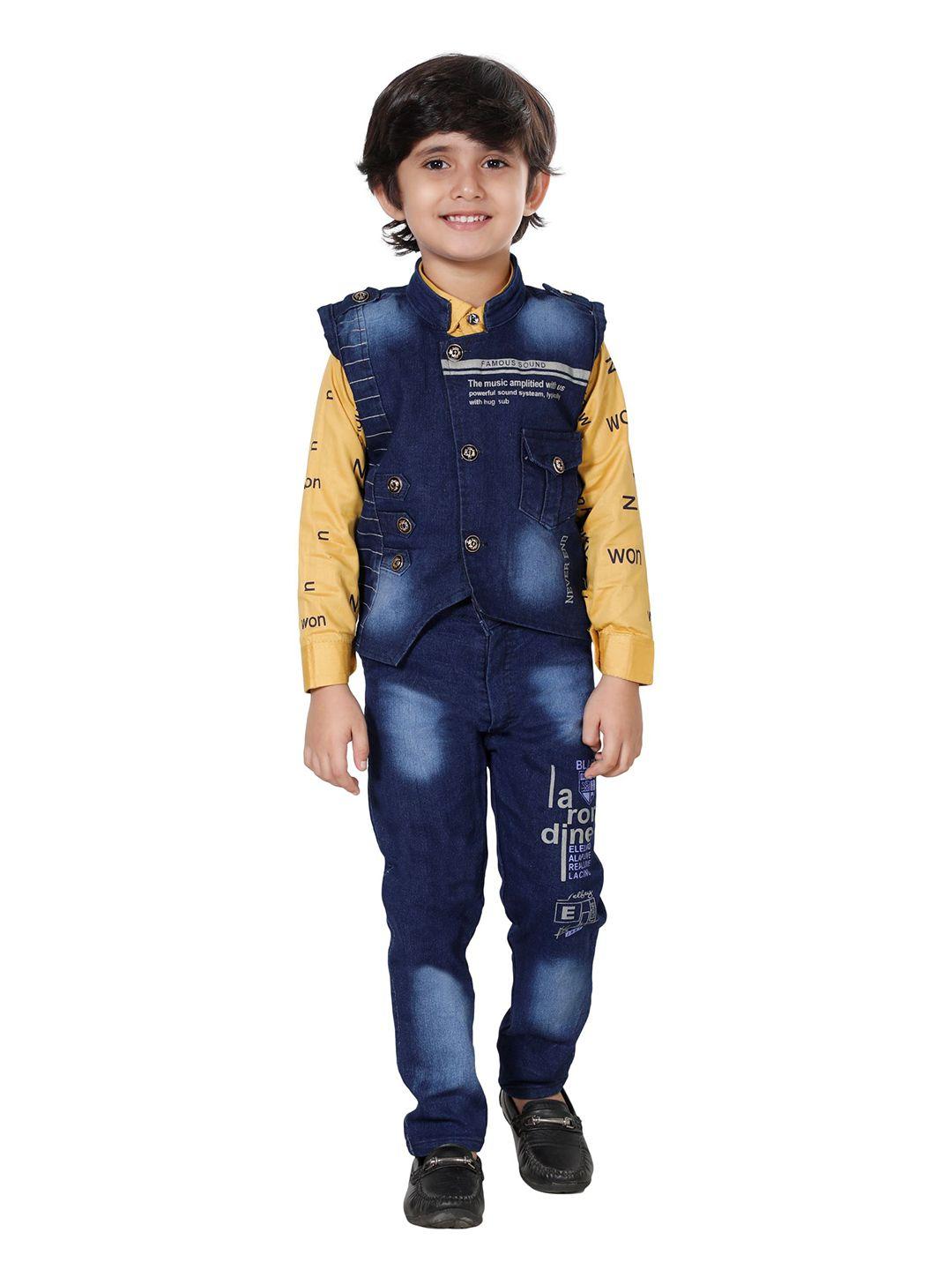 dkgf fashion boys mustard & navy blue shirt with trousers & waistcoat