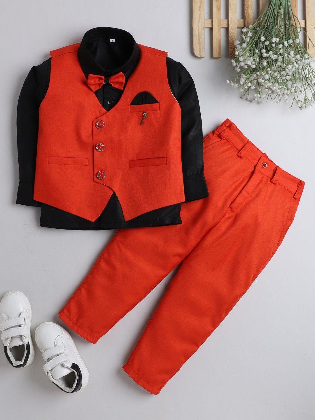 dkgf fashion boys orange shirt with trousers & waistcoat