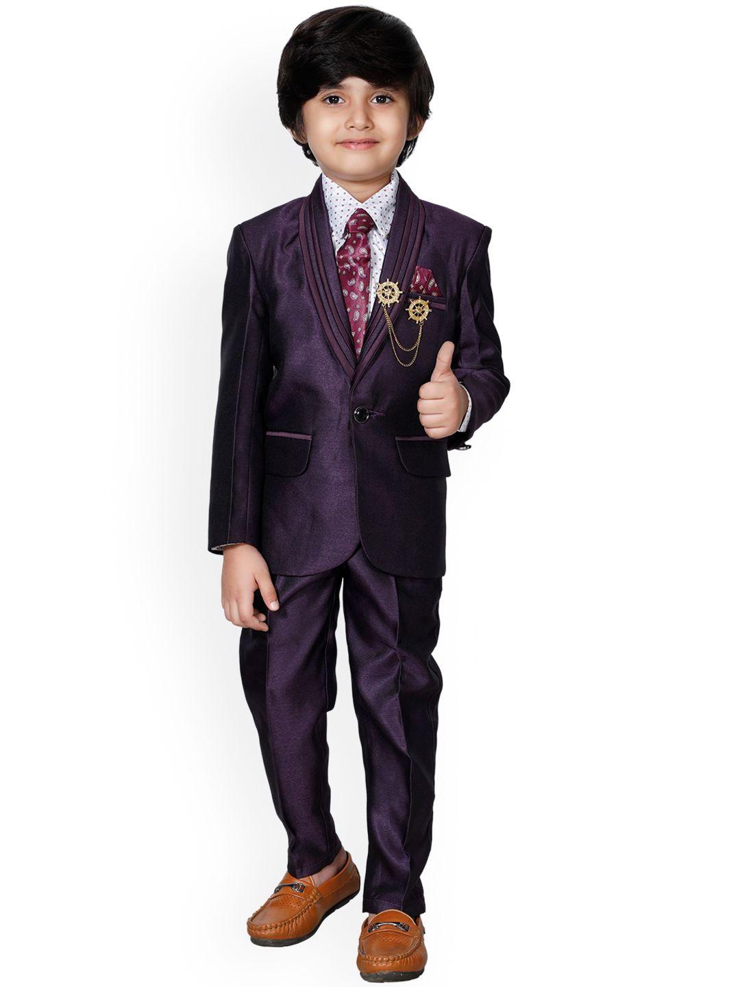 dkgf fashion boys purple regular-fit 4-piece suit