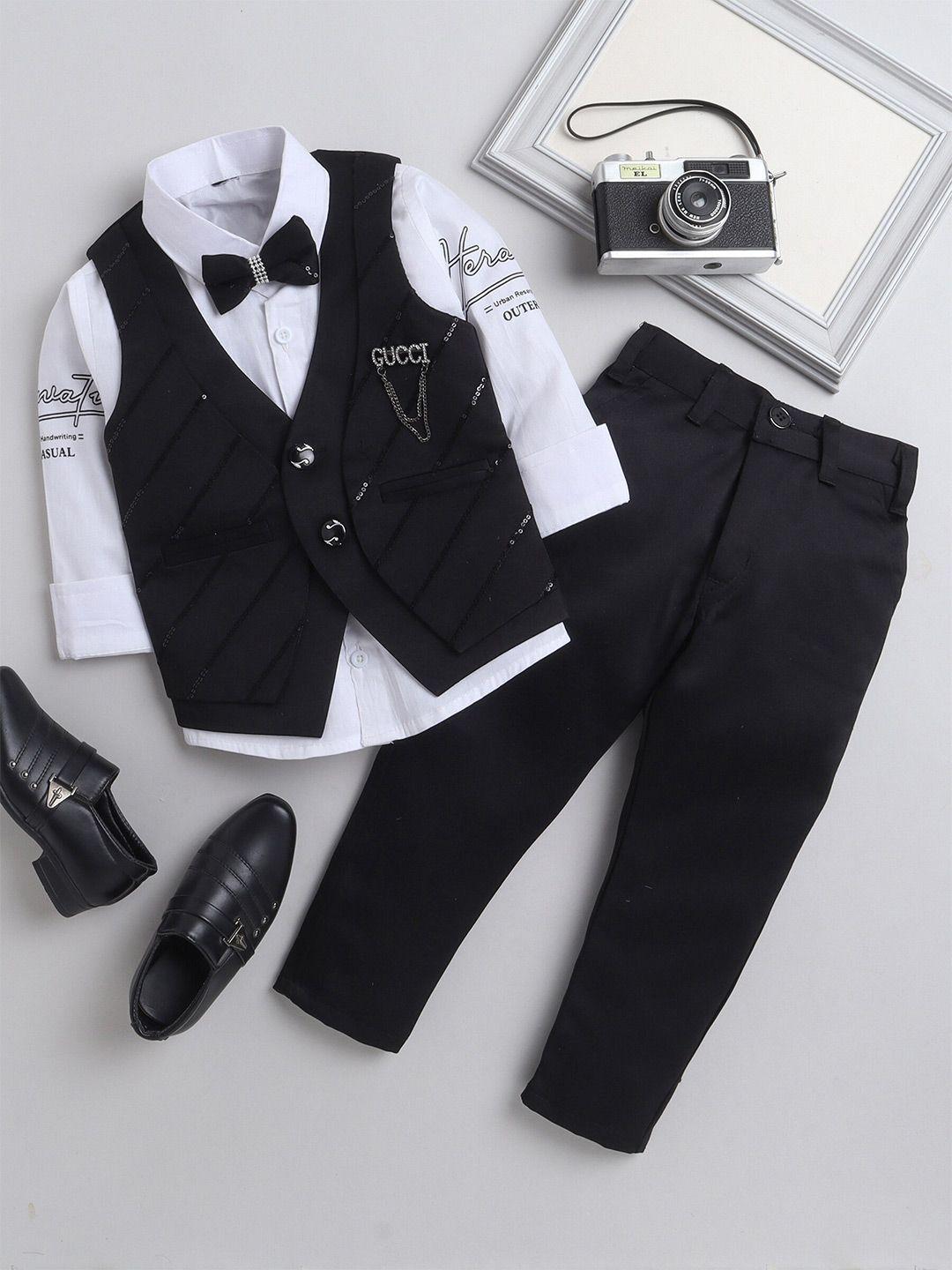 dkgf fashion boys self-design single breasted party 3-piece suits with bow tie