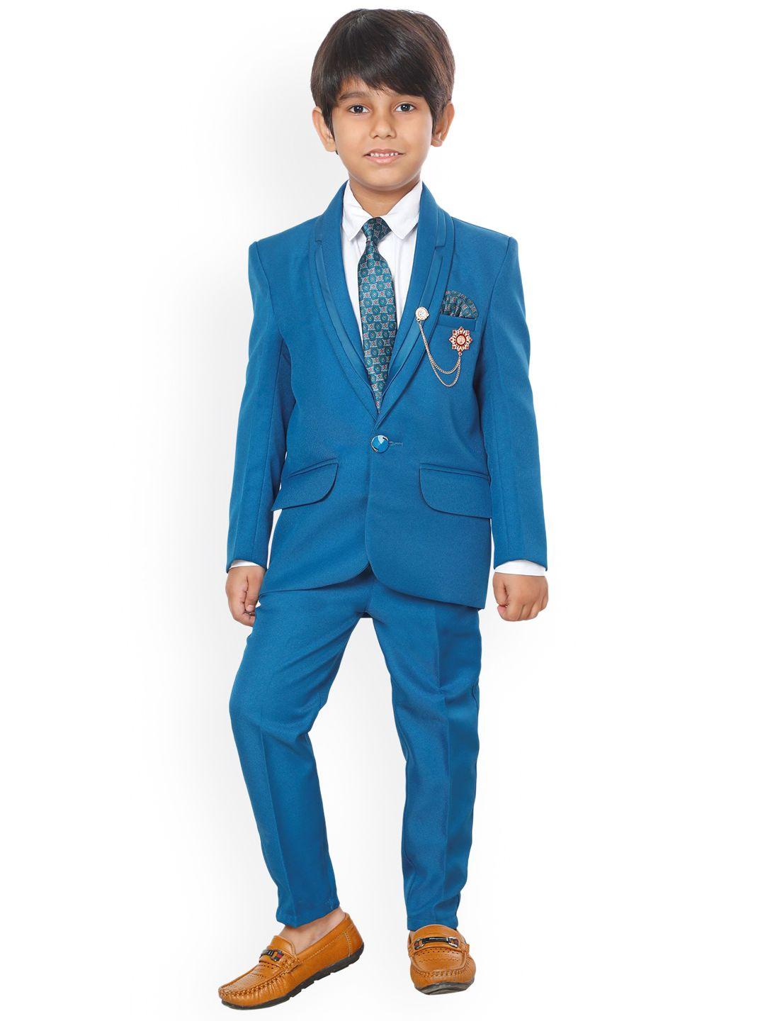 dkgf fashion boys turquoise blue regular-fit 4-piece suit