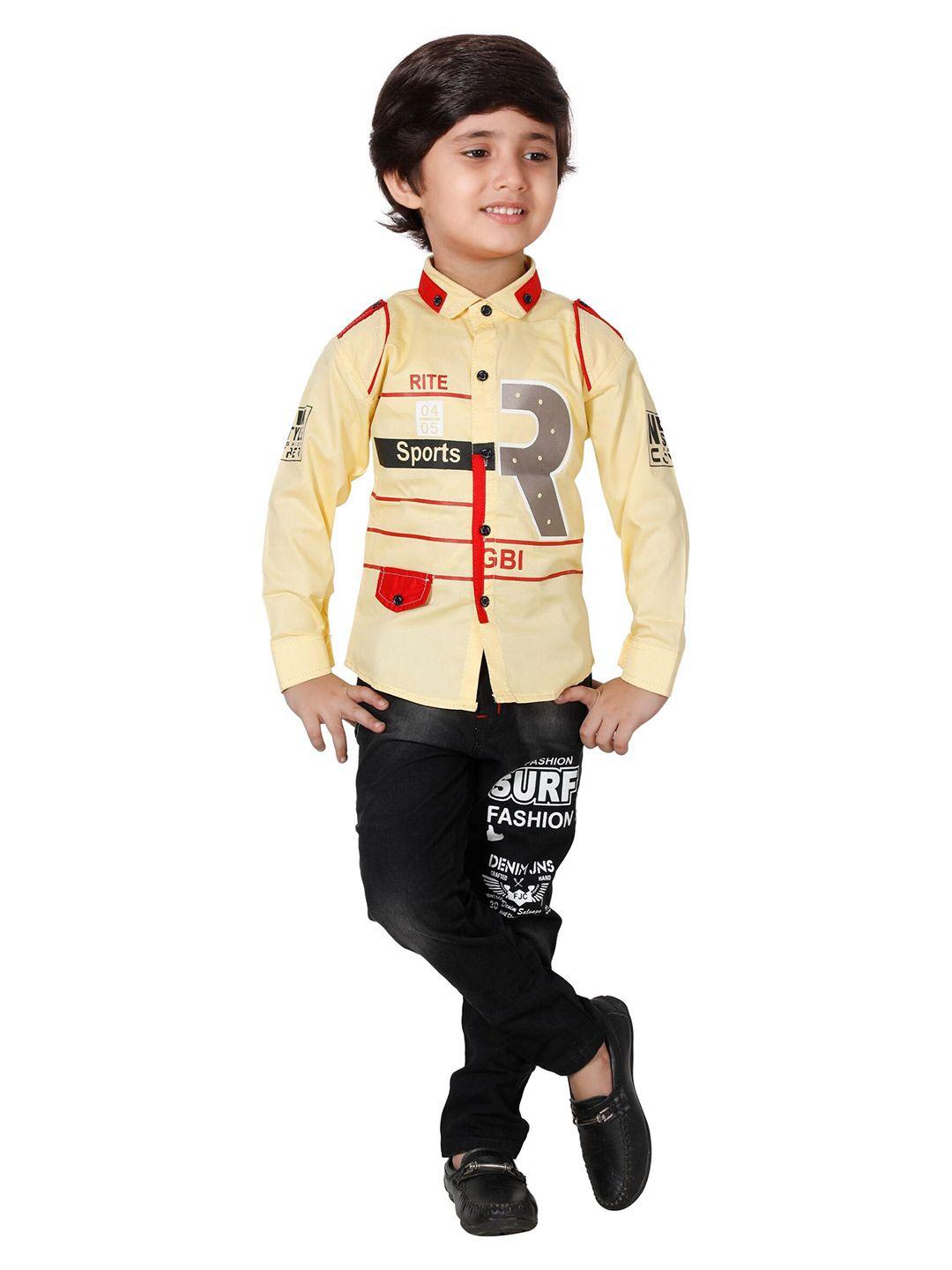 dkgf fashion boys yellow & black printed shirt with jeans