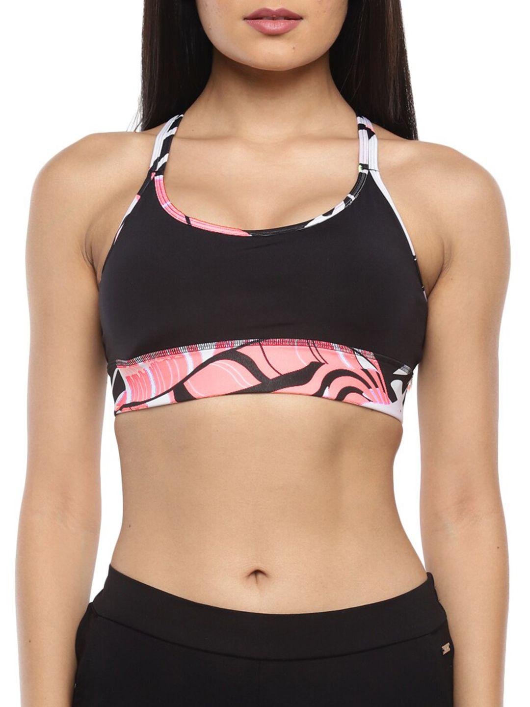 dkny black & pink graphic printed non padded bra