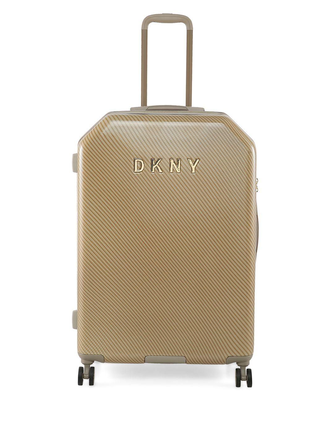 dkny brown printed hard-sided large trolley suitcase