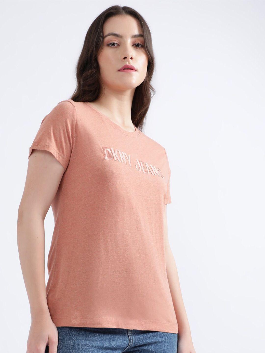 dkny embroidered cotton round neck t-shirt