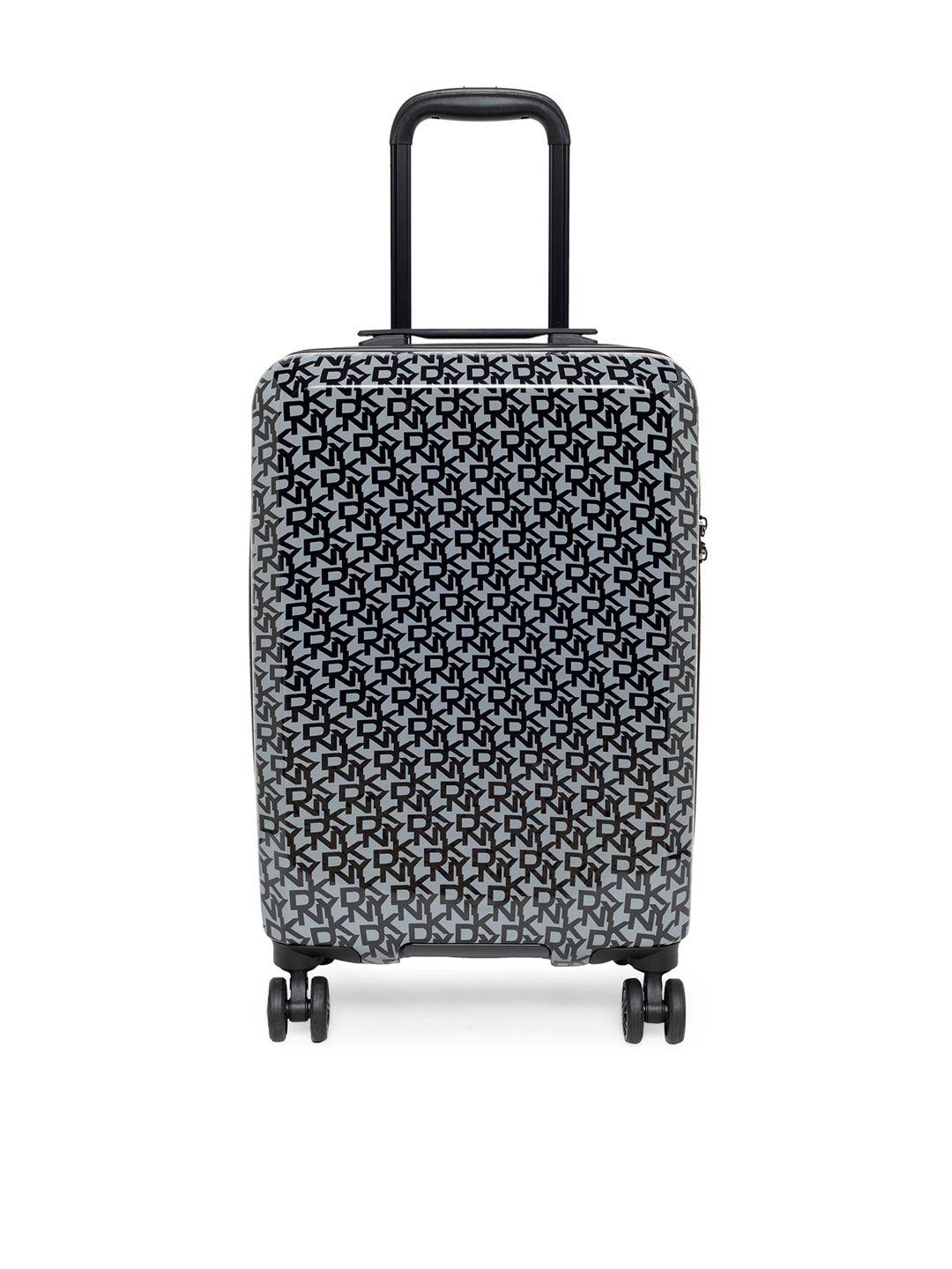 dkny grey black printed vintage signature hard-sided cabin trolley suitcase