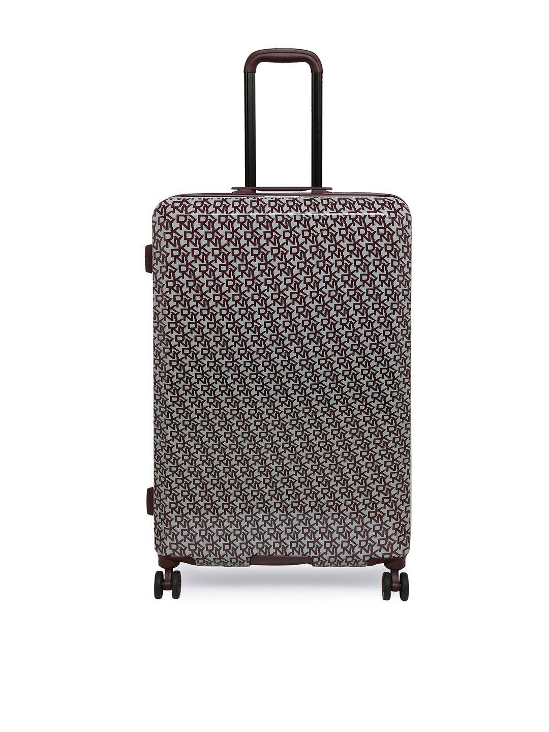 dkny grey brown printed vintage signature hard-sided medium trolley suitcase