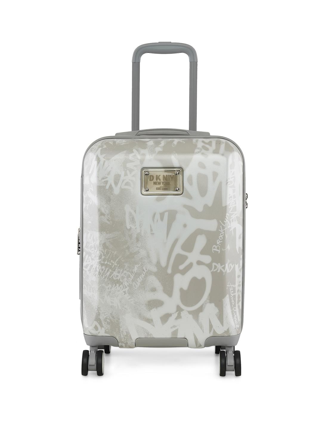dkny grey printed hard-sided trolley suitcase