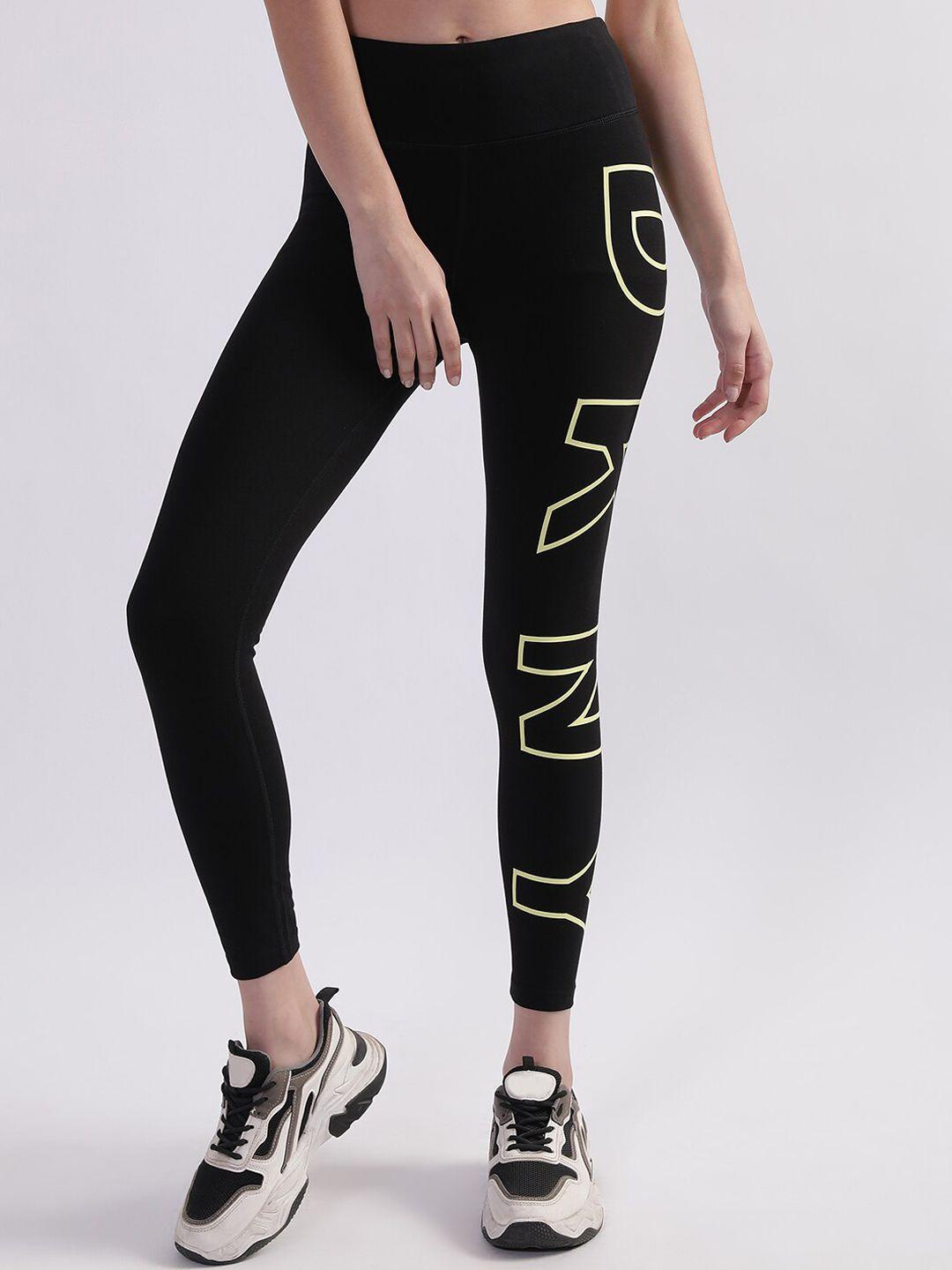 dkny high waist brand logo printed tights