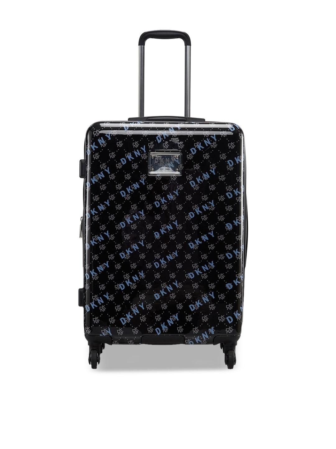dkny on repeat black & gold printed hard-sided medium abs trolley suitcase
