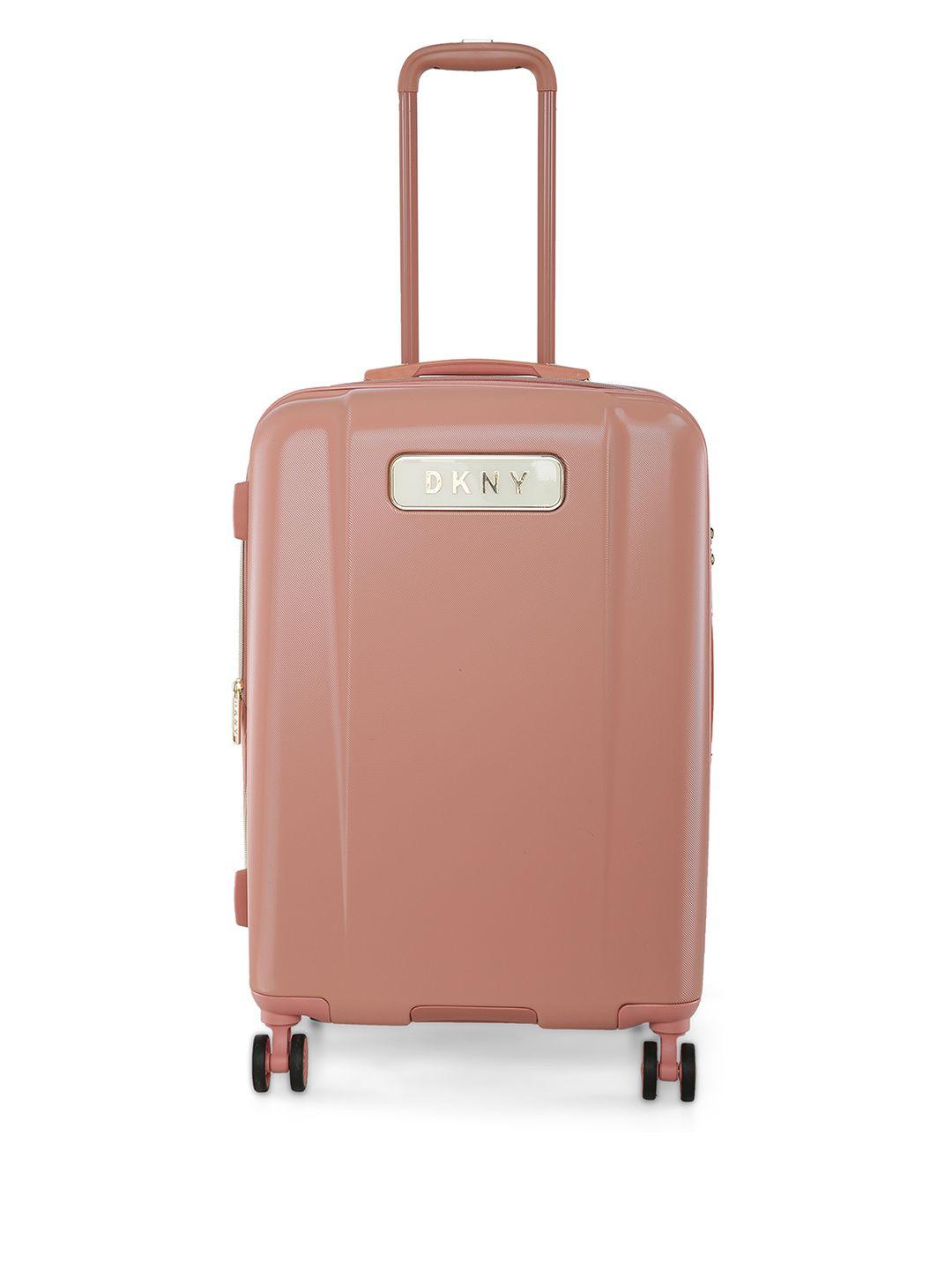 dkny pink solid hard-sided medium trolley suitcase