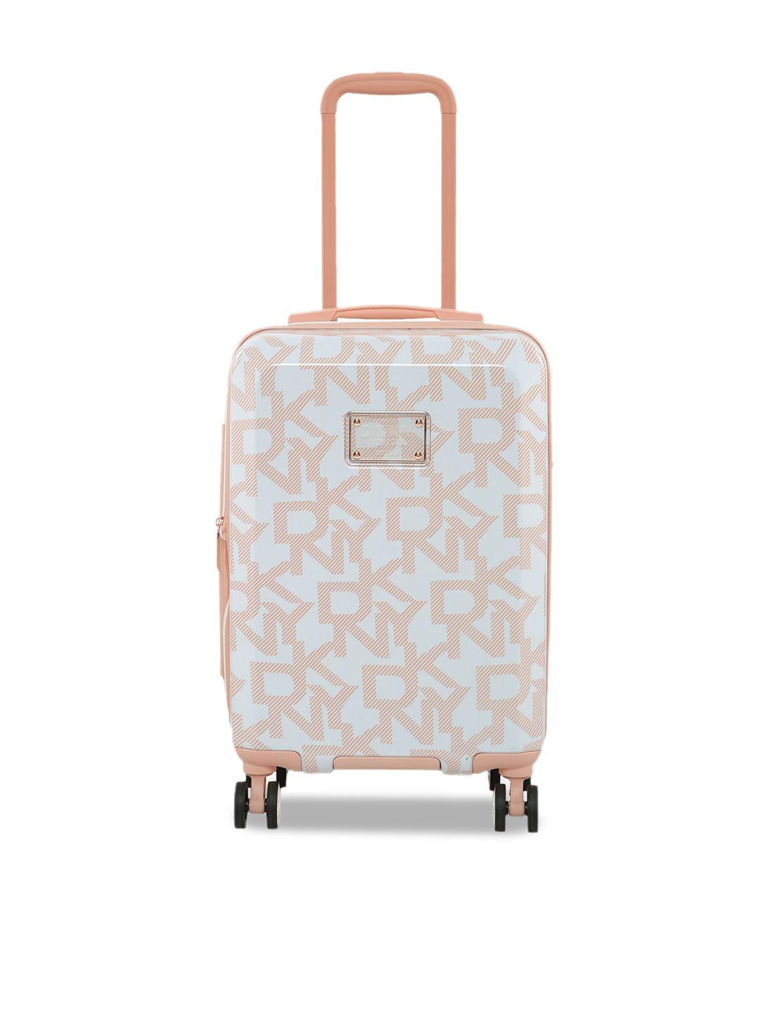 dkny signature hardside white & venus rose color hard case abs pc film cabin size luggage