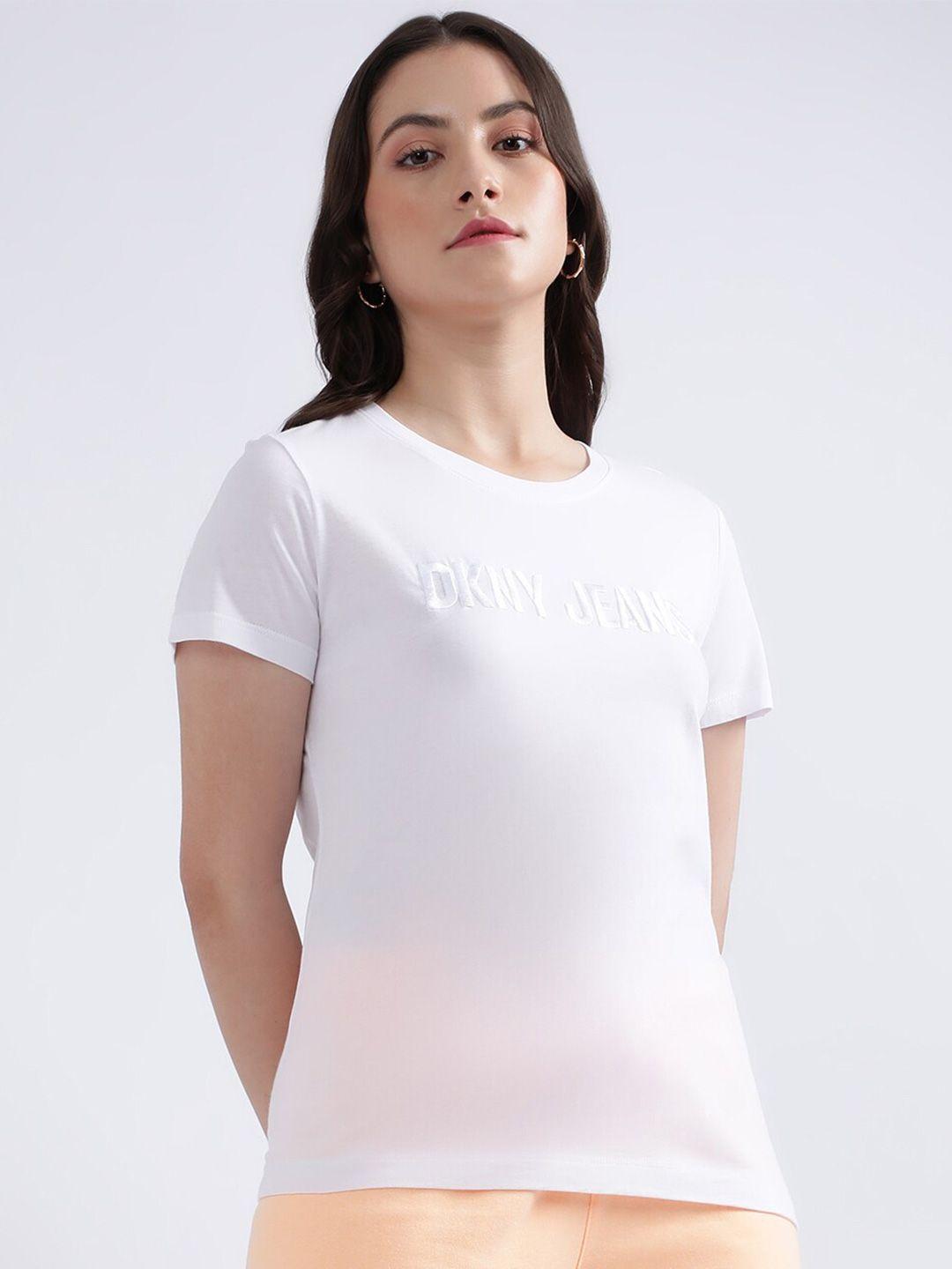 dkny typography embroidered cotton t-shirt