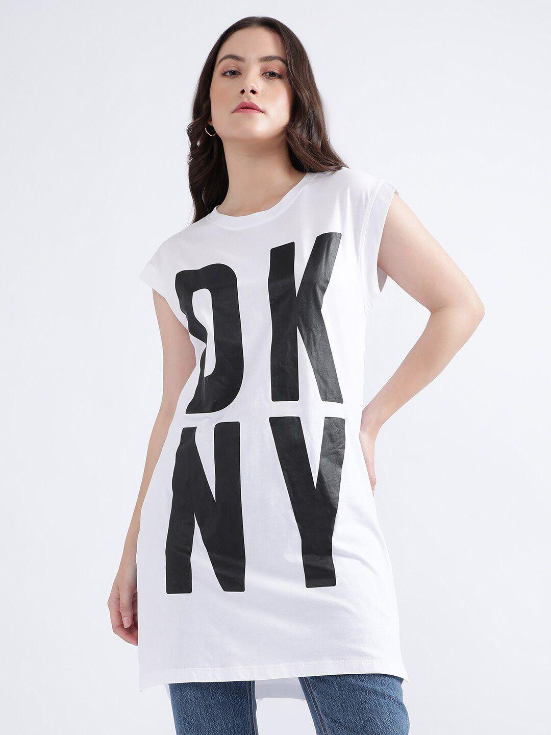 dkny typography printed cap sleeves monochrome longline top