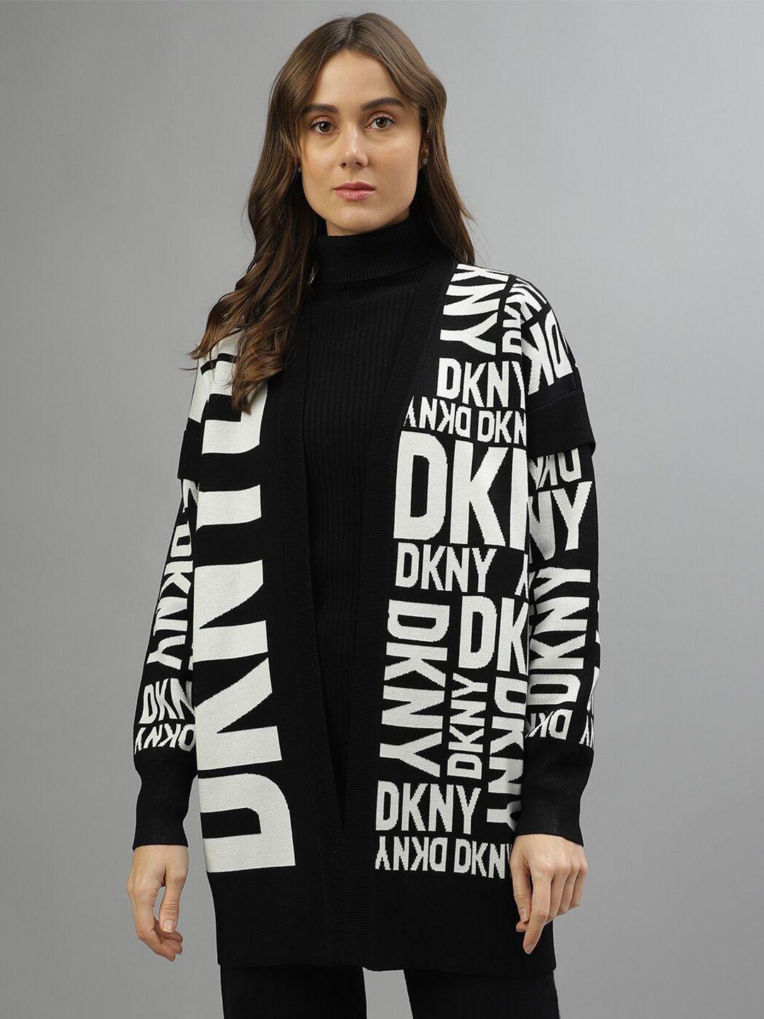 dkny typography printed front open sweater