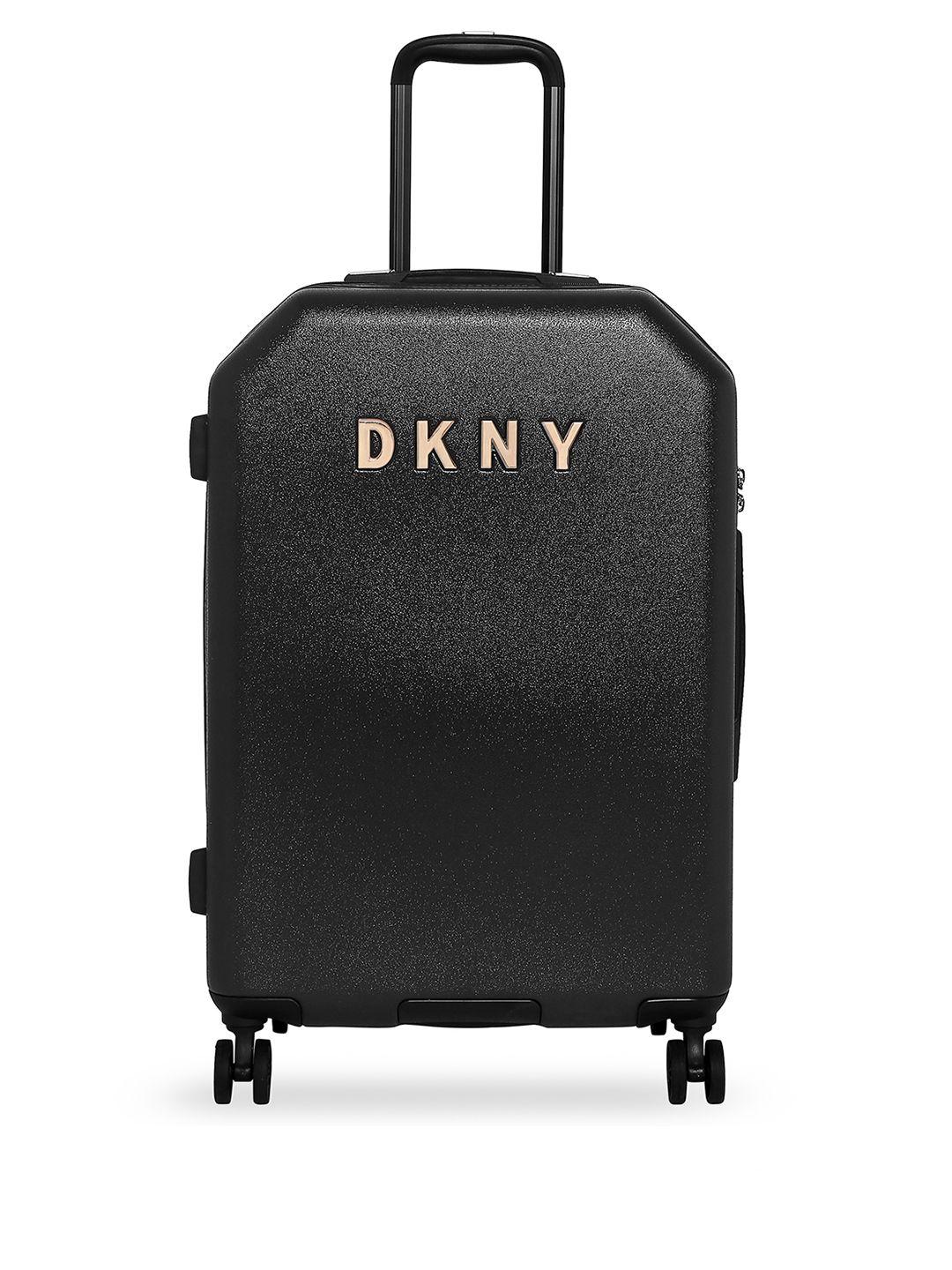 dkny unisex black & grey allore range printed large trolley bag
