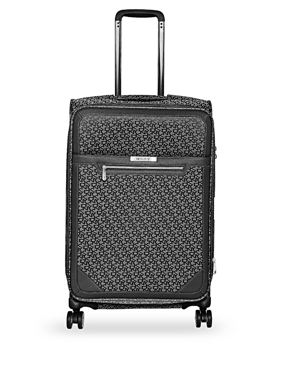 dkny unisex black patterned signature softs soft-sided medium trolley suitcase