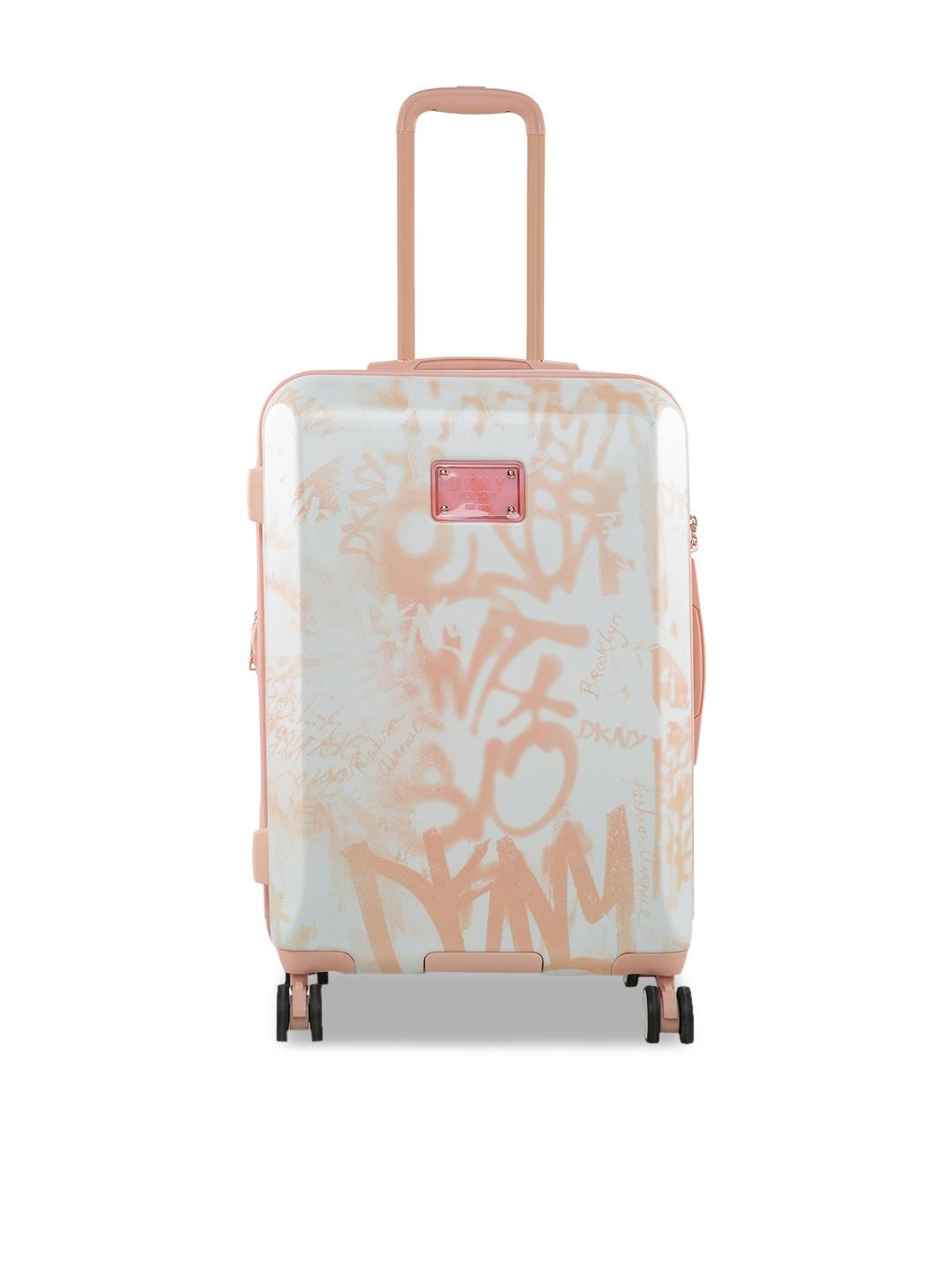 dkny white & venus rose printed hard-sided medium trolley suitcase