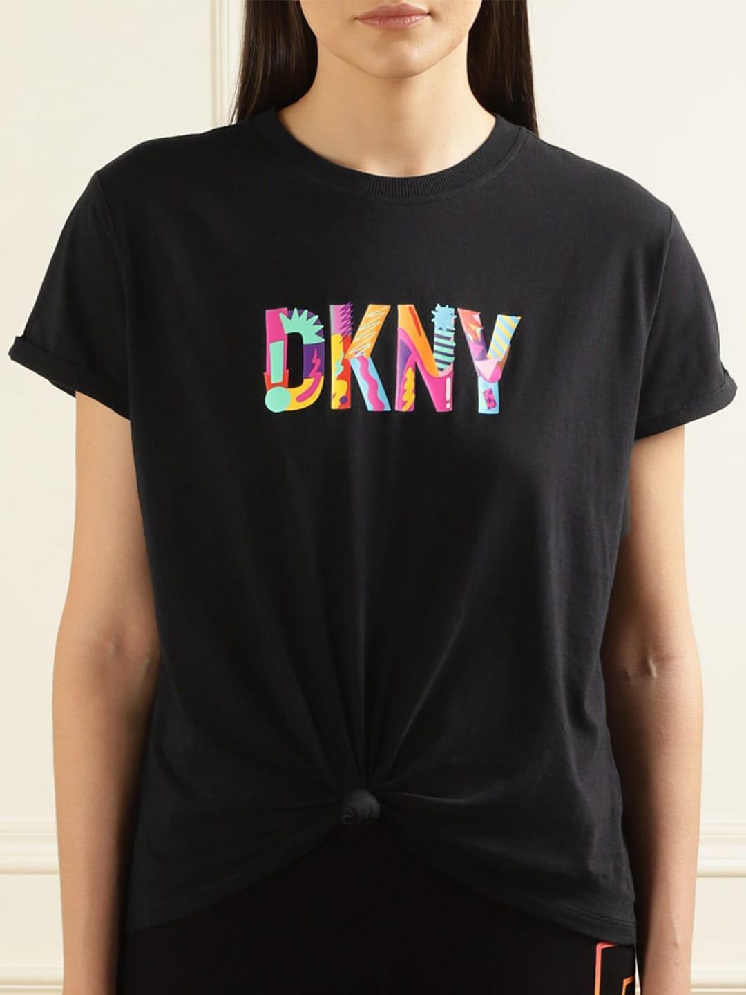 dkny women black typography applique t-shirt