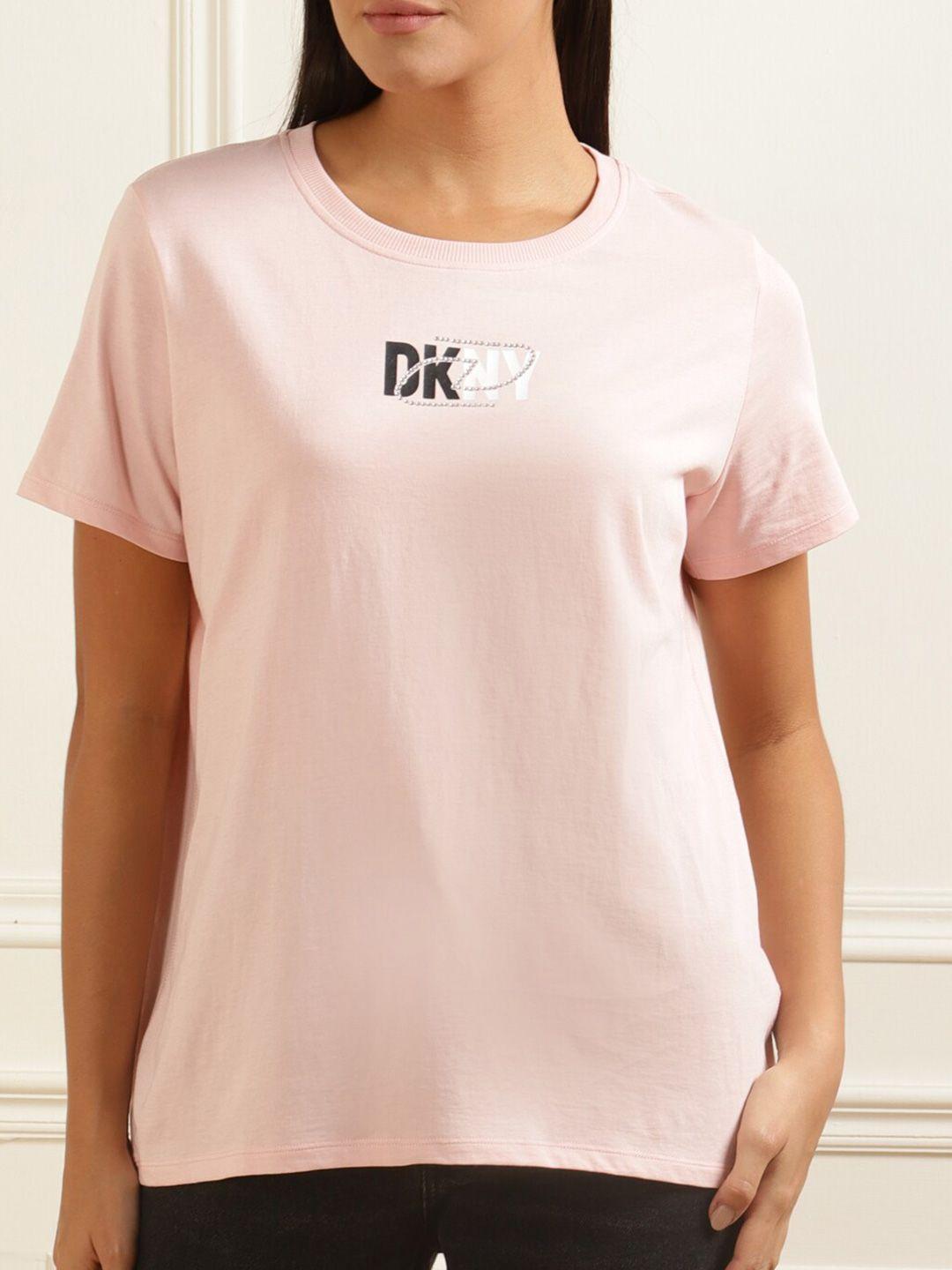 dkny women pink typography pure cotton t-shirt