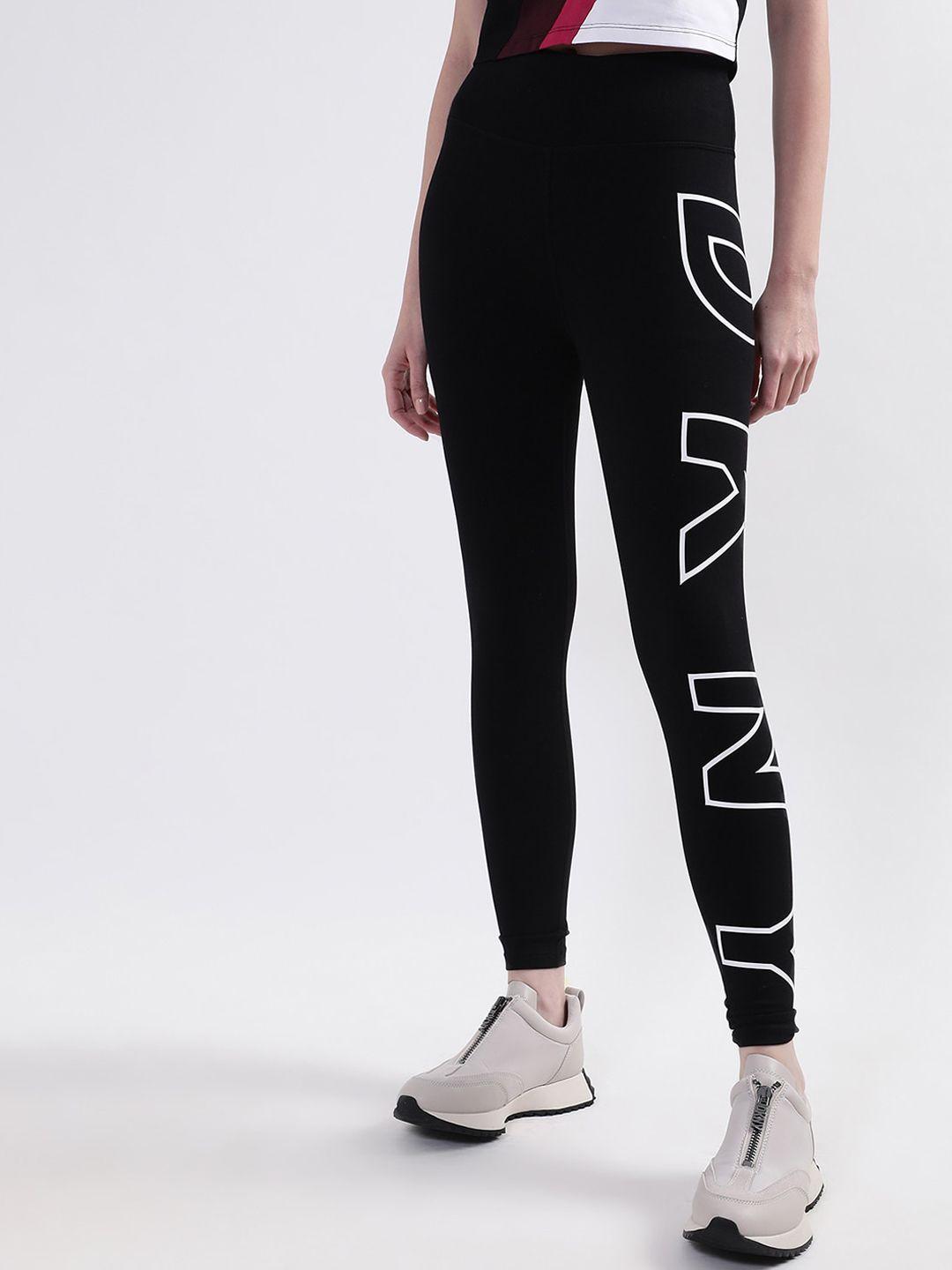 dkny women typography printed cotton sports tights