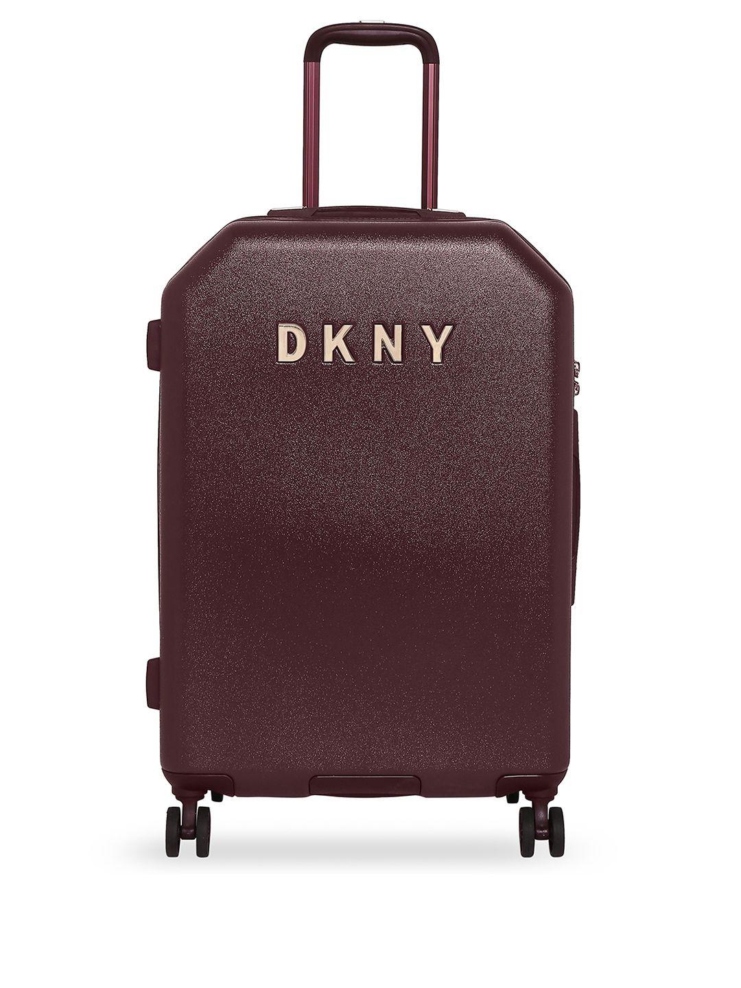 dkny allore unisex burgundy textured allore hard-sided large trolley suitcase