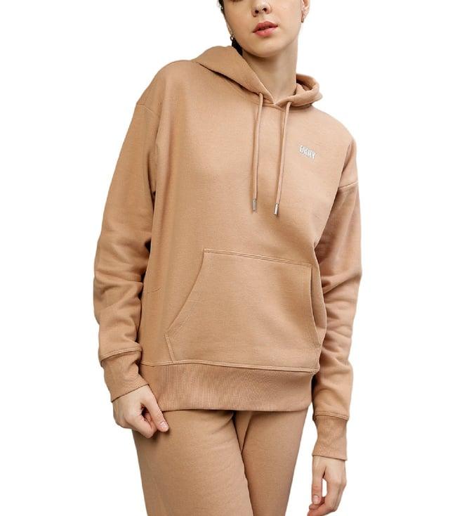 dkny beige fashion regular fit hoodie