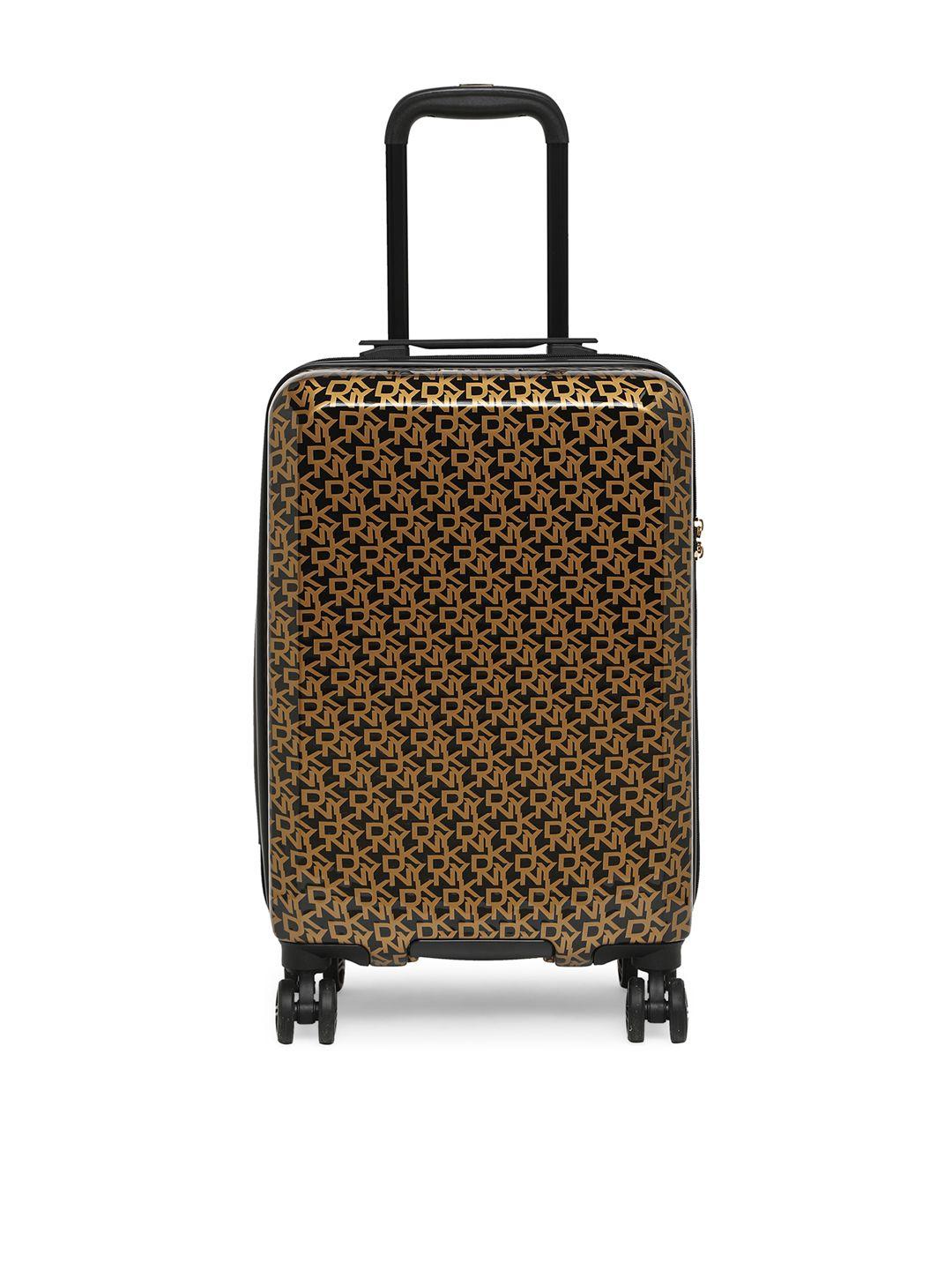dkny black gold-toned printed vintage signature hard-sided cabin trolley suitcase