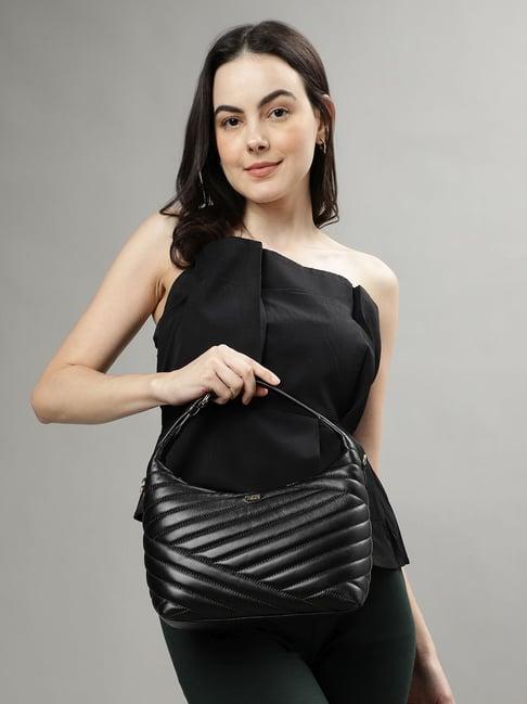dkny black leather quilted hobo handbag